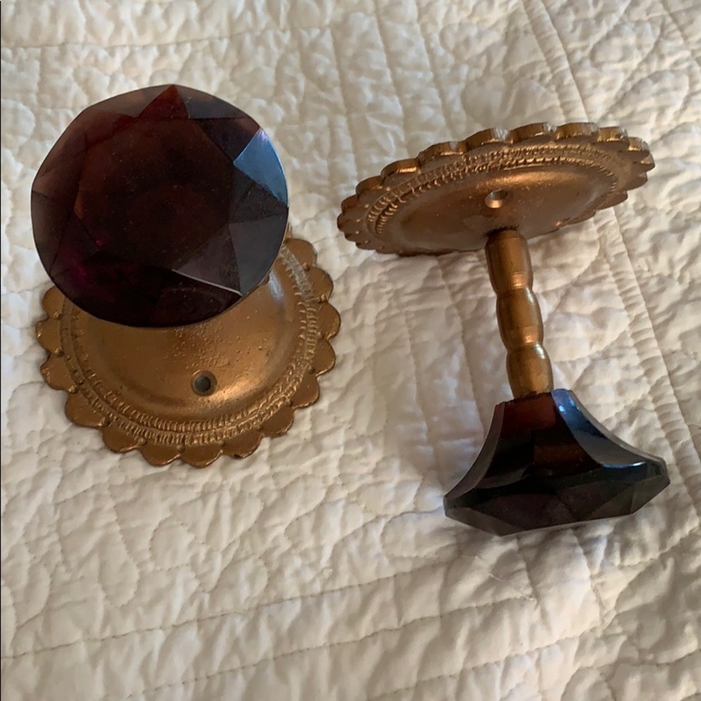 2x Anthropologie curtain hooks door knobs purple